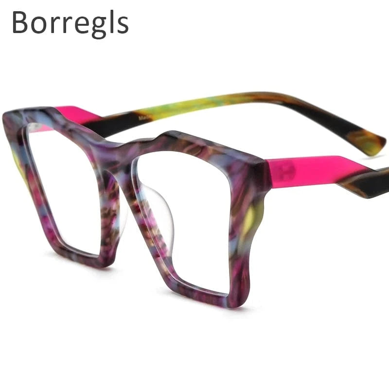 Borregls Acetate Cat Eye Glasses Frame 2024 New Trendy Eyeglasses Women Optical Prescription Spectacles Eyewear 19360