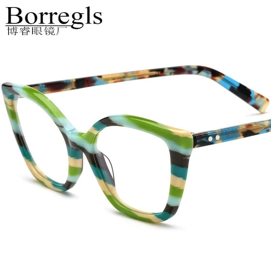 Borregls Acetate Cat Eye Glasses Frame Brand Designer Transparent Eyeglasses Frame Myopia Optical Eyewear 19277