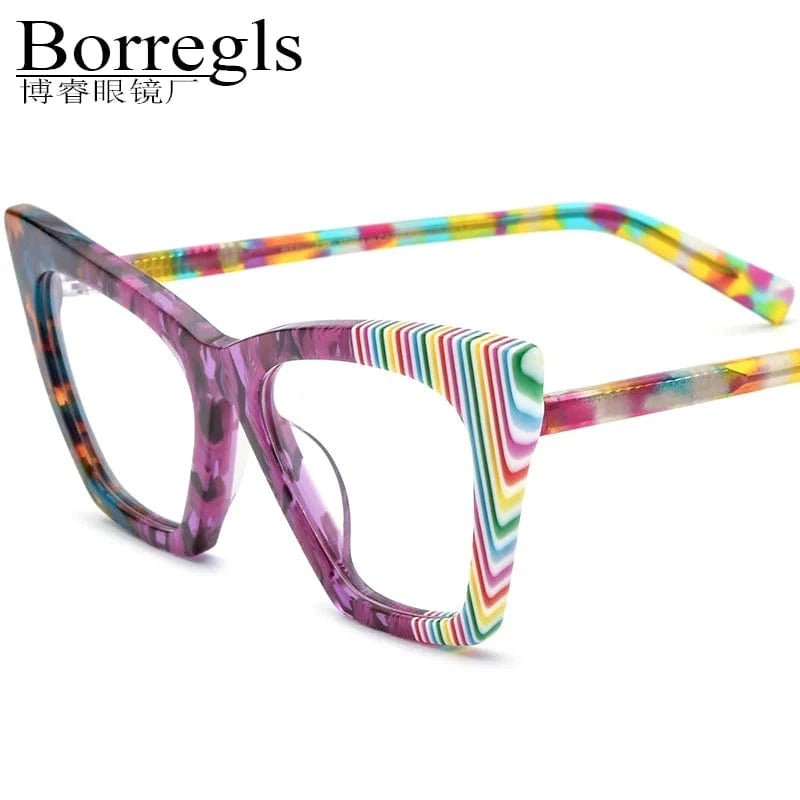 Borregls Acetate Cat Eye Glasses Frame Brand Designer Transparent Eyeglasses Frame Myopia Optical Eyewear 19295