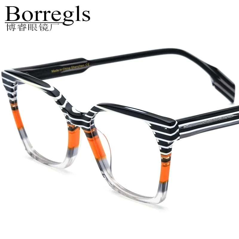 Borregls Acetate Glasses Frame Men Retro Square Eyeglasses Women 2022 Optical Spectacles Myopia Eyewear 19252