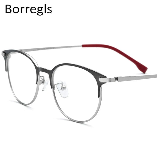 Borregls Alloy Glasses Women Brand Designer Vintage Round Eyeglasses Frame Men Retro Optical Screwless Eyewear 1988