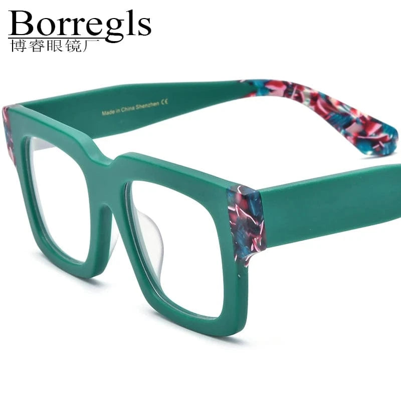 Borregls Matte Acetate Square Glasses Women Brand Designer New High Quality Oversize Big Eyeglass Frame Optical Eyewear 19288