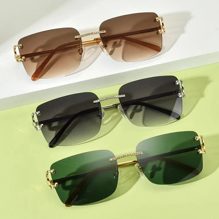 Borregls Oversize Rimless Sunglasses Women New Brand Design Fashion High Quality Alloy Sun Glasses Men with Nylon Lens 150249