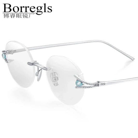 Borregls Sterling Silver S925 Glasses Frame Women Brand Design High Quality Rimless Eyeglasses Frameless Optical Eyewear S002