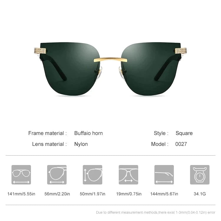 Borregls Women Squared Rimless Square Buffalo Horn Mens Sunglasses Luxury Eyewear Buffs Eyeglasses 0027