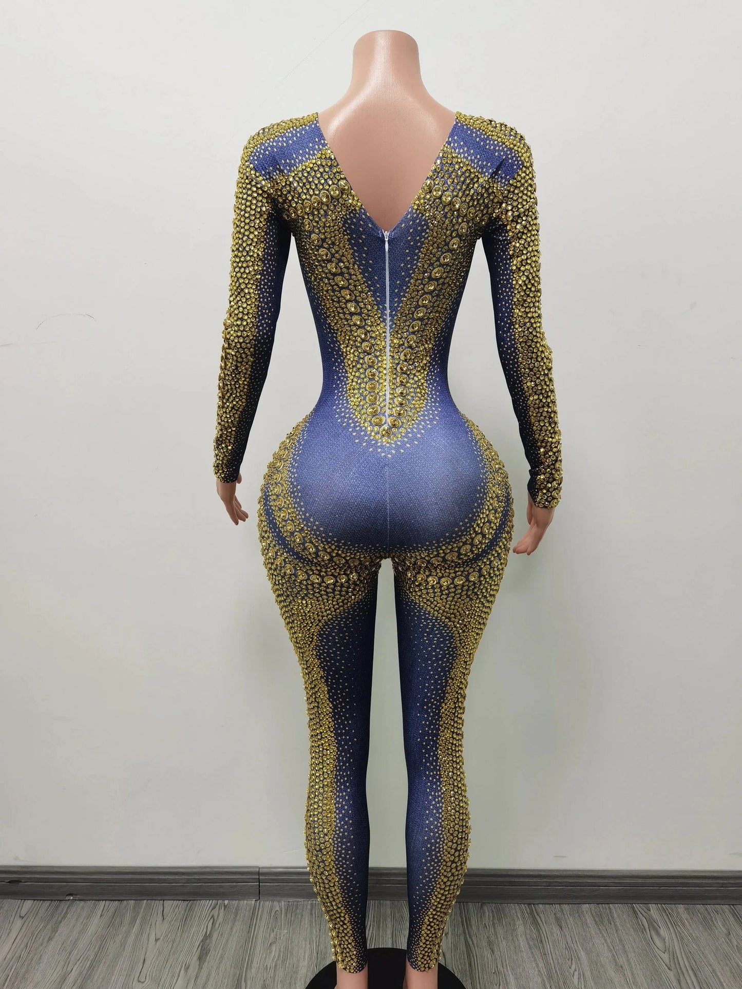 Boutique Clothing Sexy Rhinestone Crystal Dancer Outfits Ladies One Piece Bodysuit Club Bodycon Rompers Women Party Jumpsuits