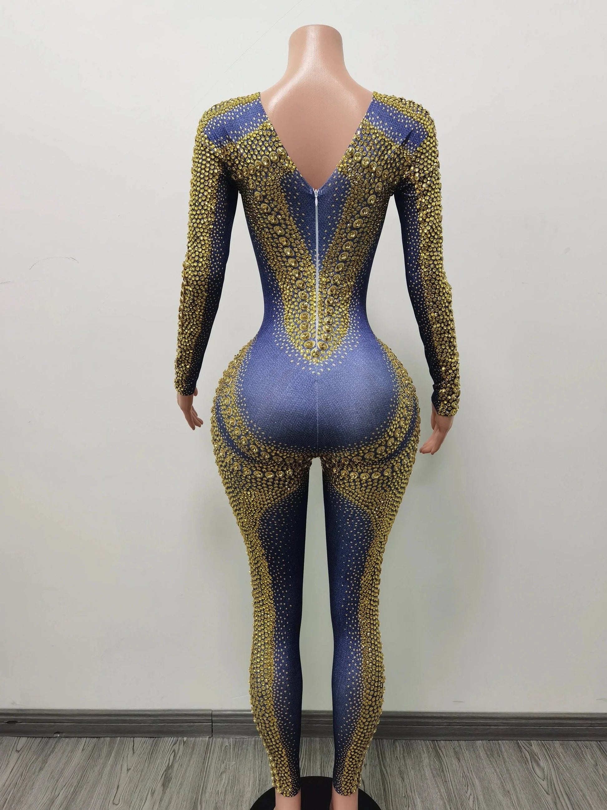Boutique Clothing Sexy Rhinestone Crystal Dancer Outfits Ladies One Piece Bodysuit Club Bodycon Rompers Women Party Jumpsuits