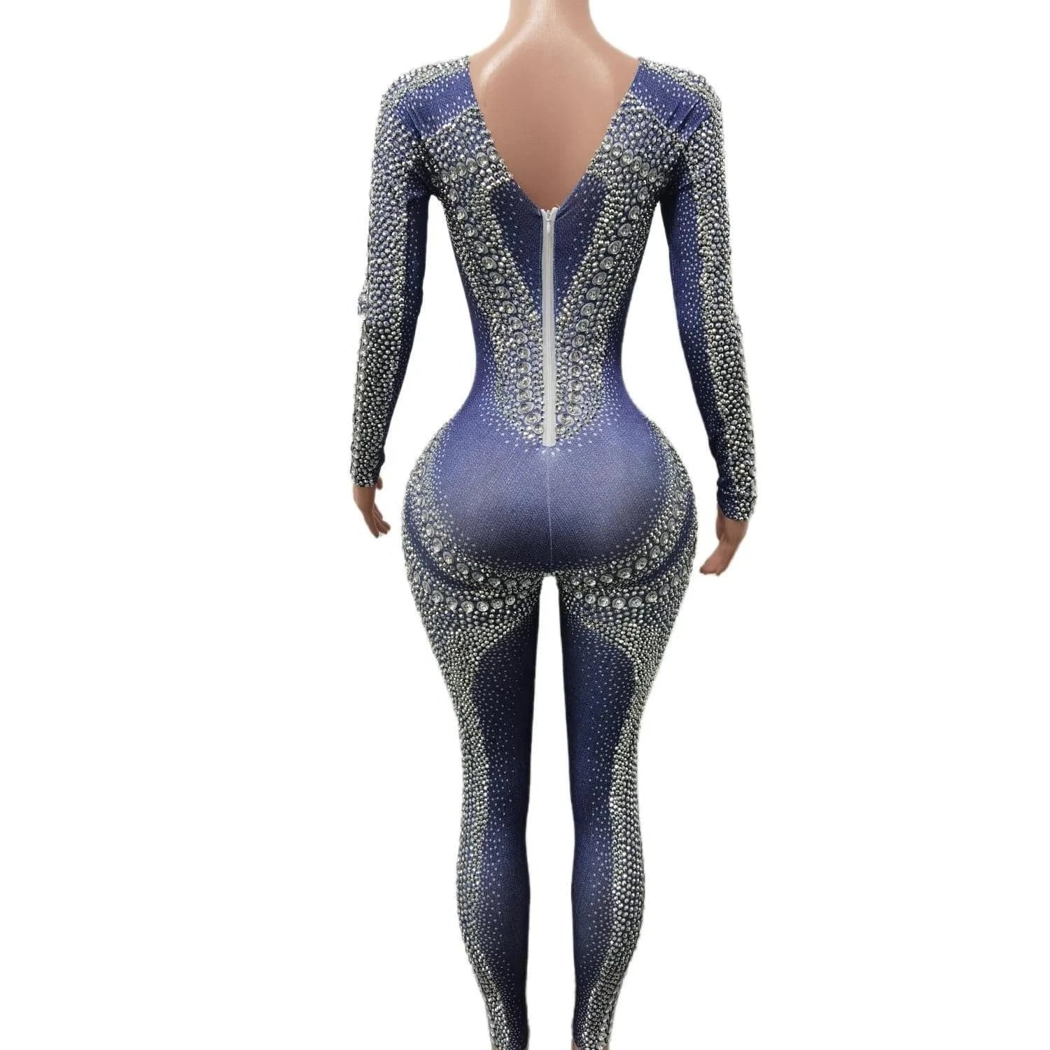 Boutique Clothing Sexy Rhinestone Crystal Dancer Outfits Ladies One Piece Bodysuit Club Bodycon Rompers Women Party Jumpsuits