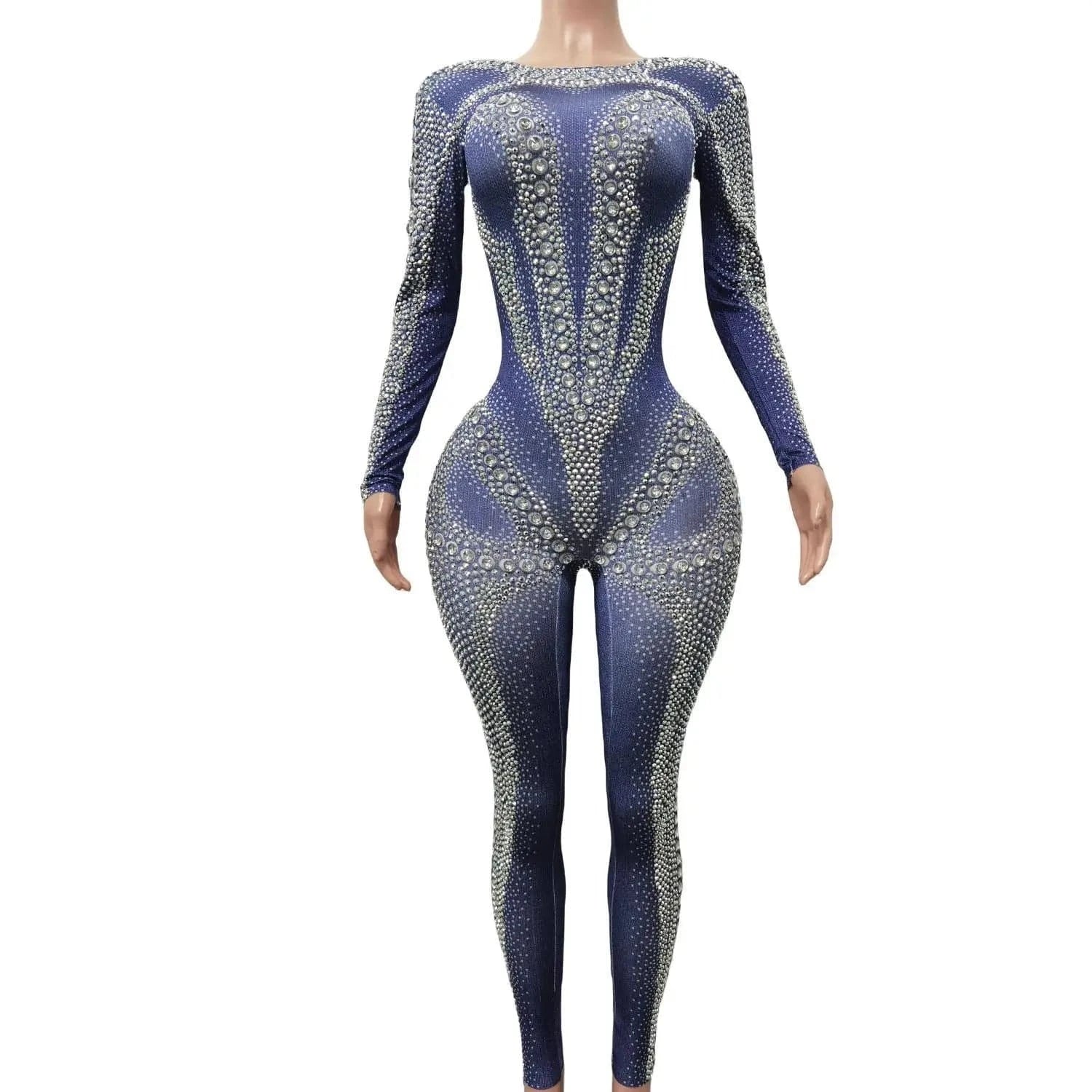 Boutique Clothing Sexy Rhinestone Crystal Dancer Outfits Ladies One Piece Bodysuit Club Bodycon Rompers Women Party Jumpsuits
