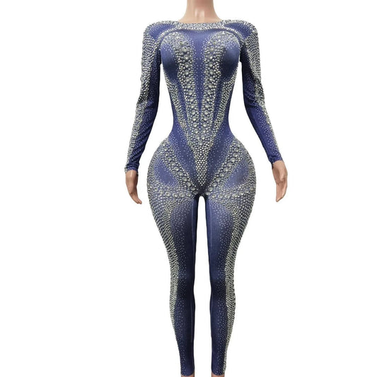 Boutique Clothing Sexy Rhinestone Crystal Dancer Outfits Ladies One Piece Bodysuit Club Bodycon Rompers Women Party Jumpsuits