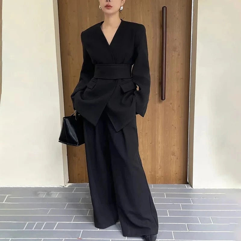 Boutique Wholesale Retro Simple Red Women's Suit 2024 Fall New Fashion Slim Women Black Coat Slacks