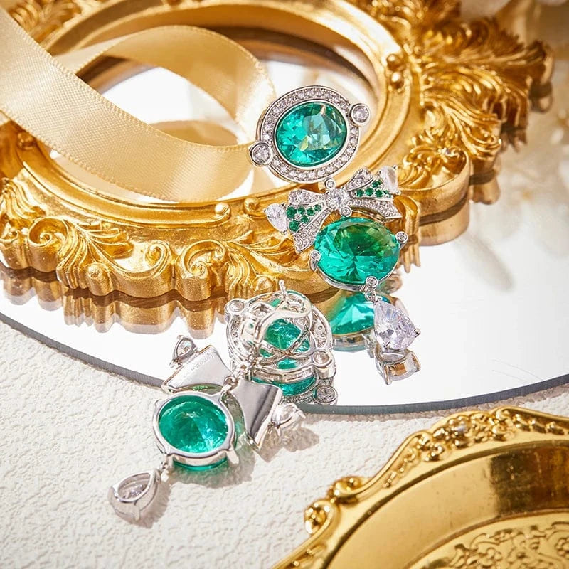 bow / Platinum Fashion retro high-end jewelry, emerald long exaggerated sexy tassel bow women's earrings