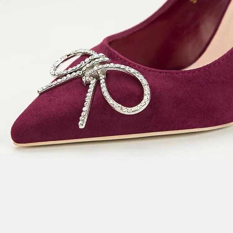 Bow tie with metal drill buckle shoes women heels