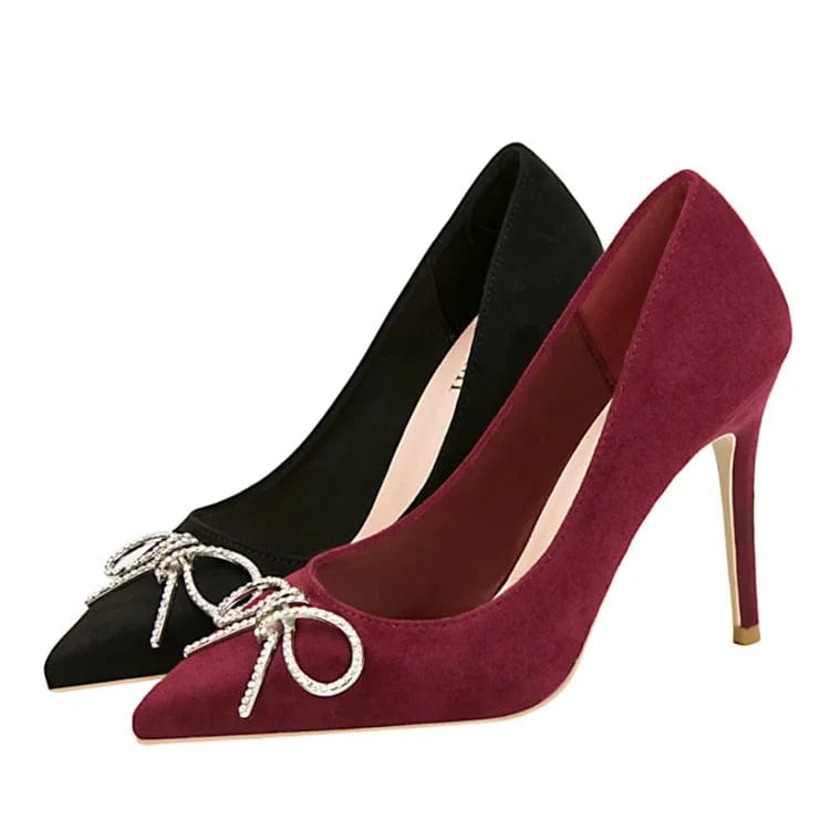 Bow tie with metal drill buckle shoes women heels