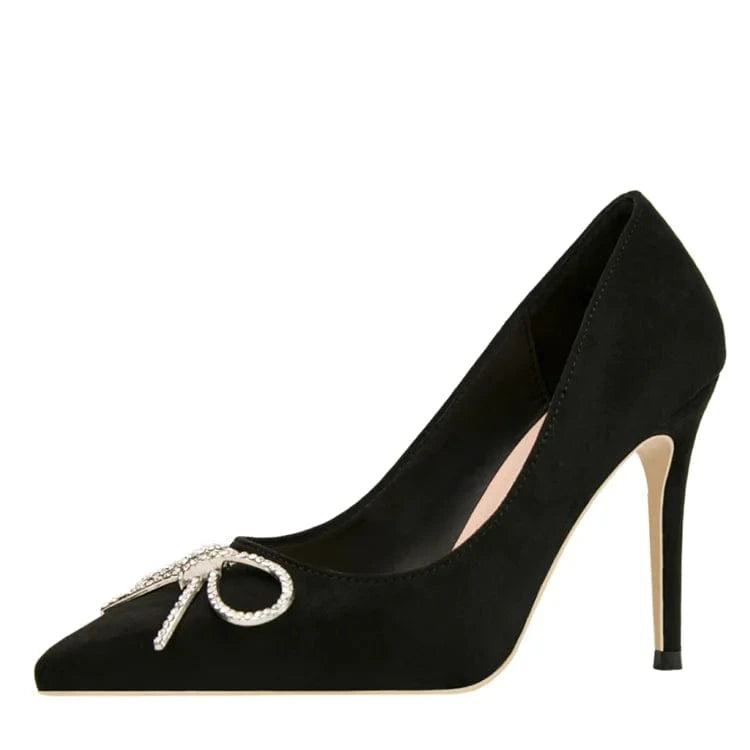 Bow tie with metal drill buckle shoes women heels
