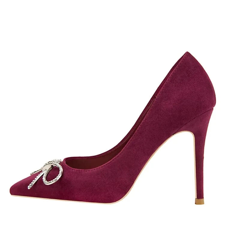 Bow tie with metal drill buckle shoes women heels