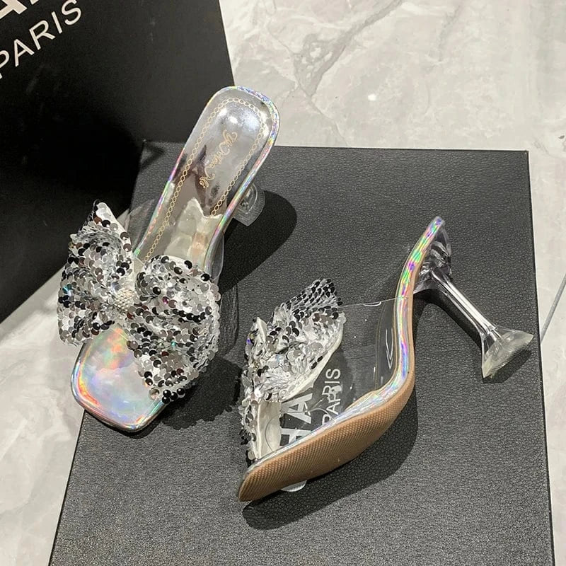 Bowknot Dressy Heels Sandals Butterfly Floral Flower Square Toe Trendy Colorful Summer Sandals Heels for Women Summer