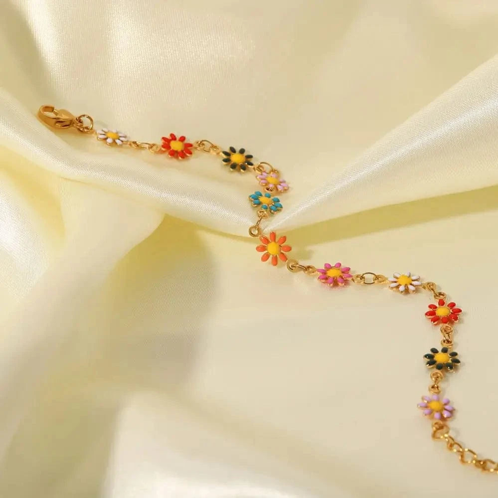 BR1037 / 17cm / BR1037 BR1037 18k Gold Plated Stainless Steel Bracelets For Women Colorful Daisy Chain Bracelet For Women