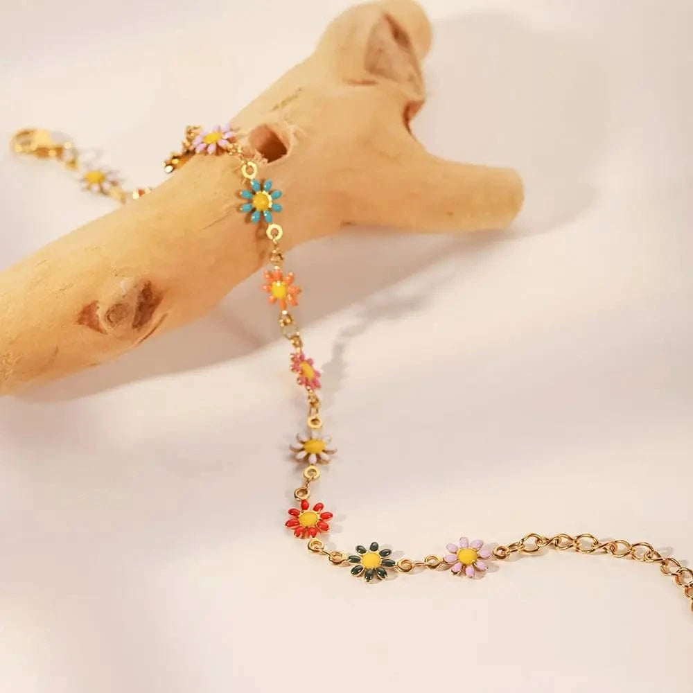 BR1037 / 17cm / BR1037 BR1037 18k Gold Plated Stainless Steel Bracelets For Women Colorful Daisy Chain Bracelet For Women