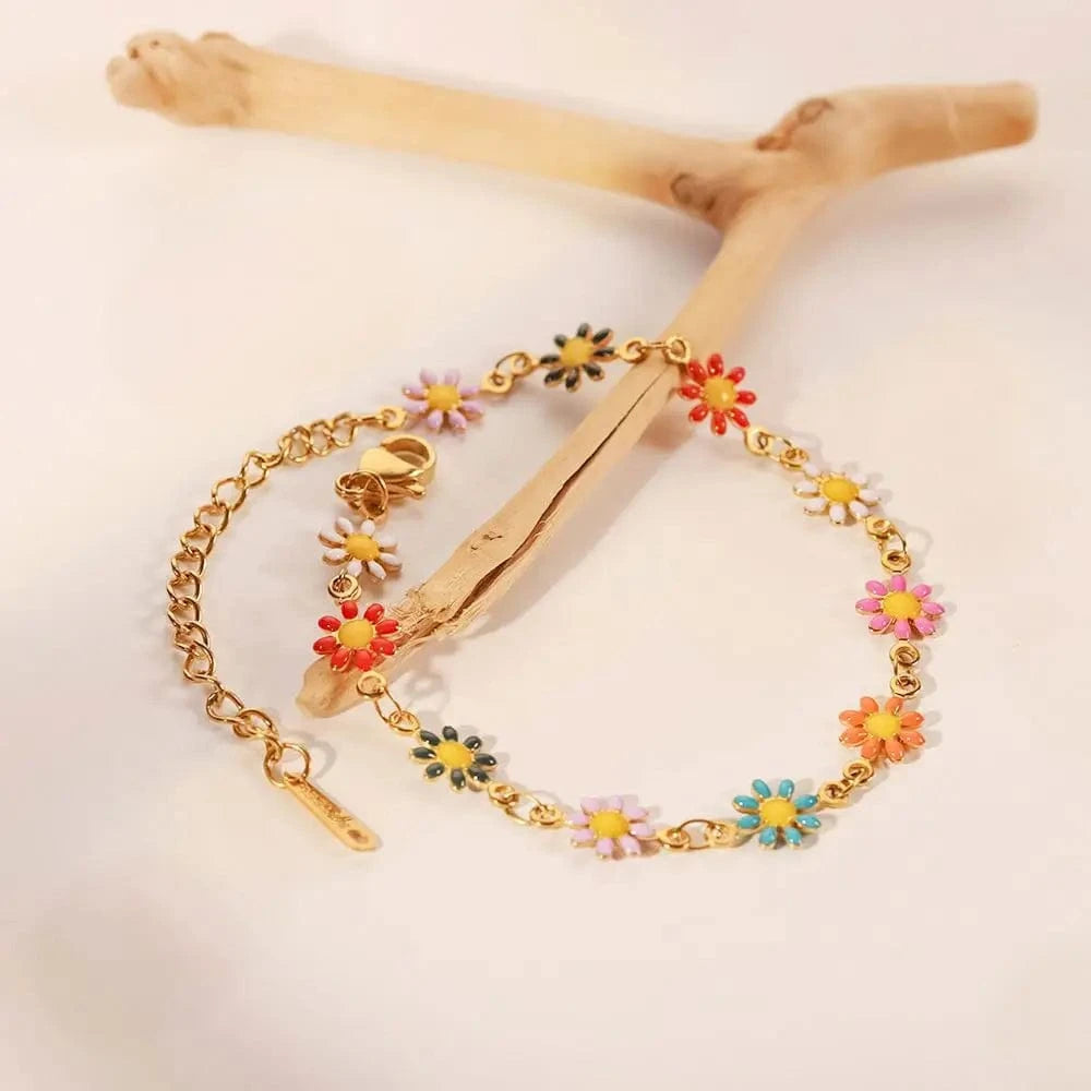 BR1037 / 17cm / BR1037 BR1037 18k Gold Plated Stainless Steel Bracelets For Women Colorful Daisy Chain Bracelet For Women