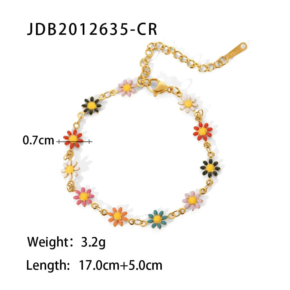 BR1037 / 17cm / BR1037 BR1037 18k Gold Plated Stainless Steel Bracelets For Women Colorful Daisy Chain Bracelet For Women