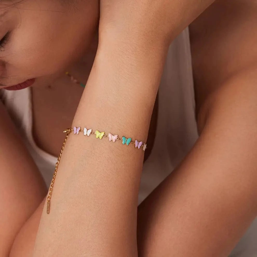 BR1038 / Picture / BR1038 BR1038 Charm 18k Gold Stainless Steel Dripping oil Jewelry Gift Colorful Enamel Butterfly Chain Bracelet