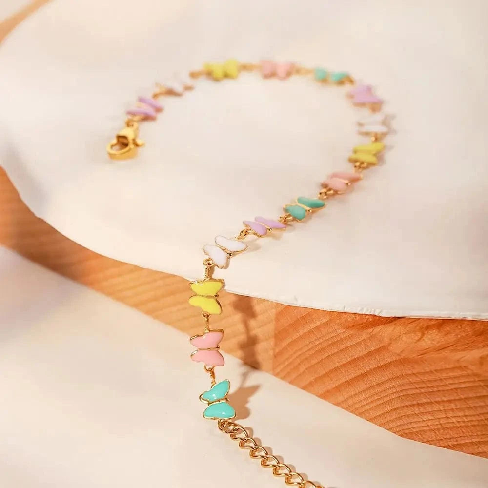 BR1038 / Picture / BR1038 BR1038 Charm 18k Gold Stainless Steel Dripping oil Jewelry Gift Colorful Enamel Butterfly Chain Bracelet