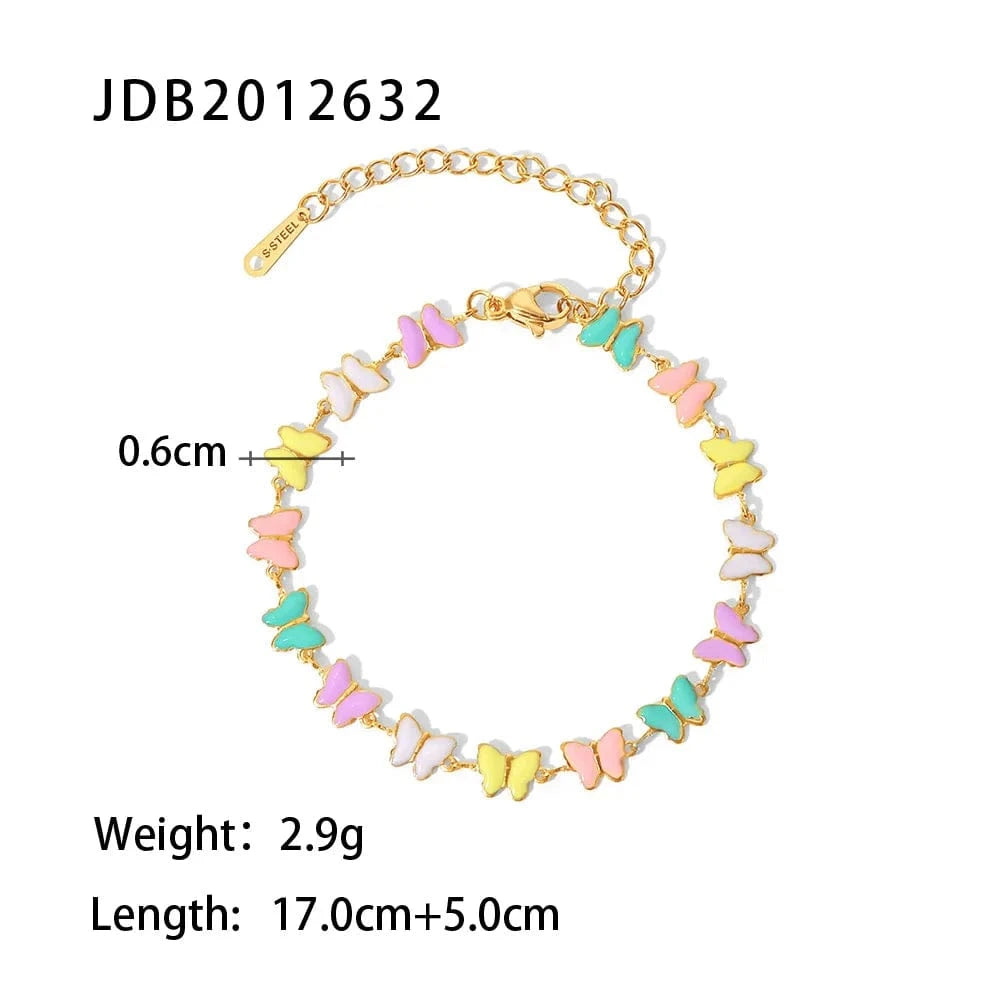 BR1038 / Picture / BR1038 BR1038 Charm 18k Gold Stainless Steel Dripping oil Jewelry Gift Colorful Enamel Butterfly Chain Bracelet