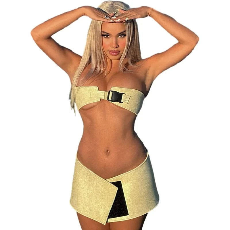 BR3888 Spring women's new fashion sexy street tight tube top hip-covered short skirt suit 2024