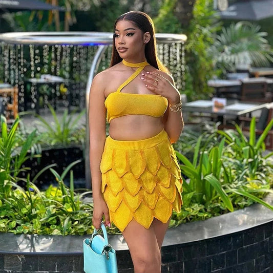 BR3975 2024 spring women's clothing new fashion knitted tube neck high waist slim skirt casual suit