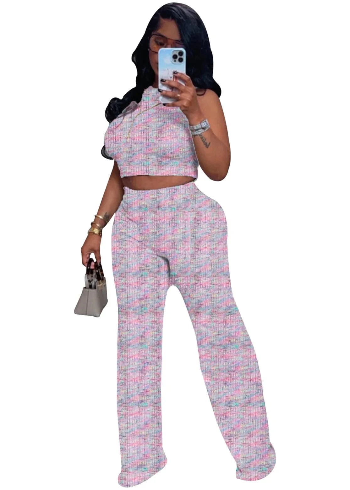 BR4476 Women's Summer Sleeveless Printed Wide-leg Pants Two-piece Set