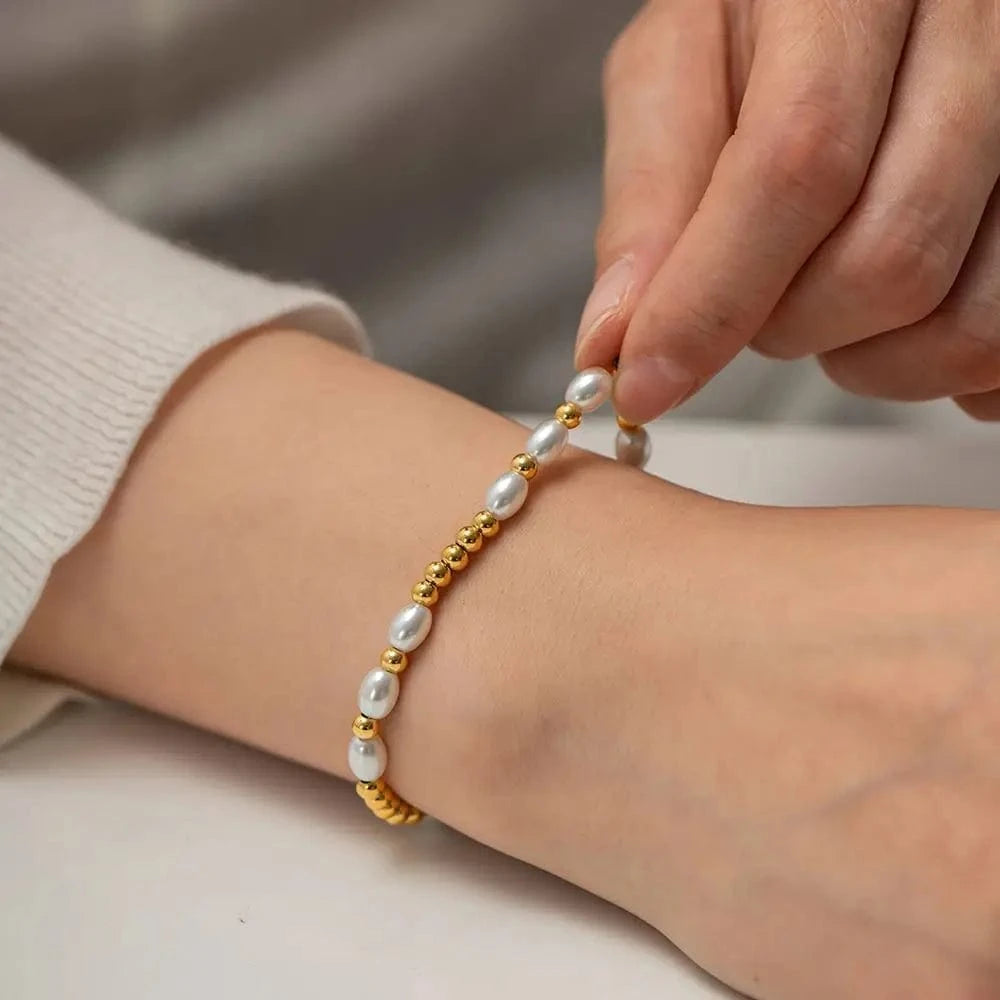 BR991 Minimalist INS 18K Gold Plated Stainless Steel Jewelry Heart Pendant Bead Chain Bracelet for Women