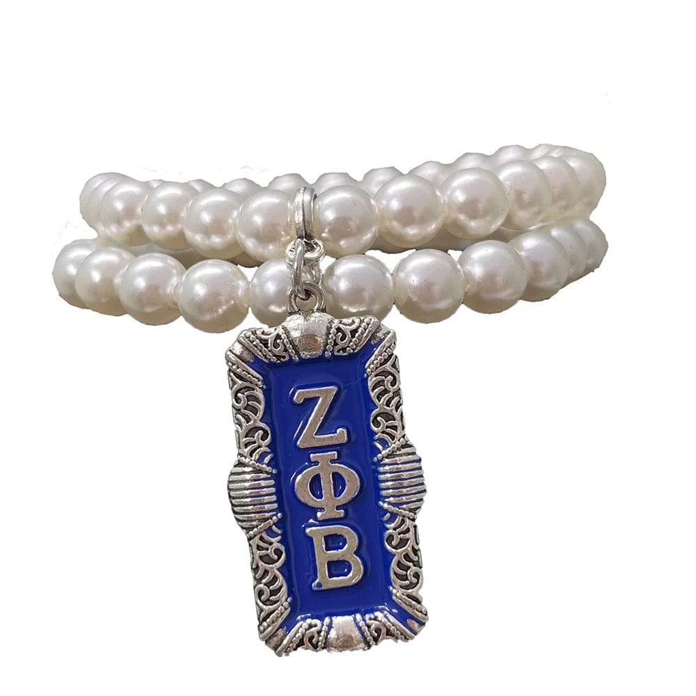 Bracelet / 19CM / D Greek Sorority Society ZOB charm ZETA PHI BETA Charms For Women imitation pearl Finer Girl shaped pendant bracelet