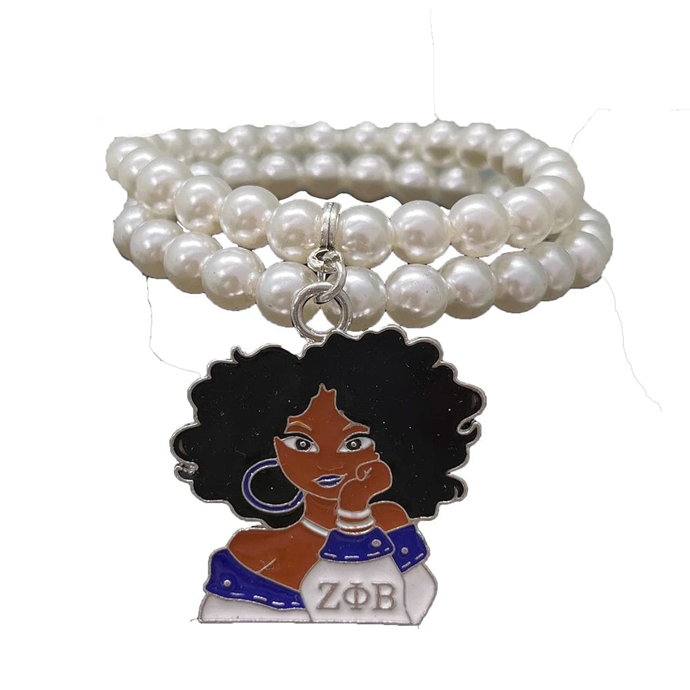 Bracelet / 19CM / E Greek Sorority Society ZOB charm ZETA PHI BETA Charms For Women imitation pearl Finer Girl shaped pendant bracelet