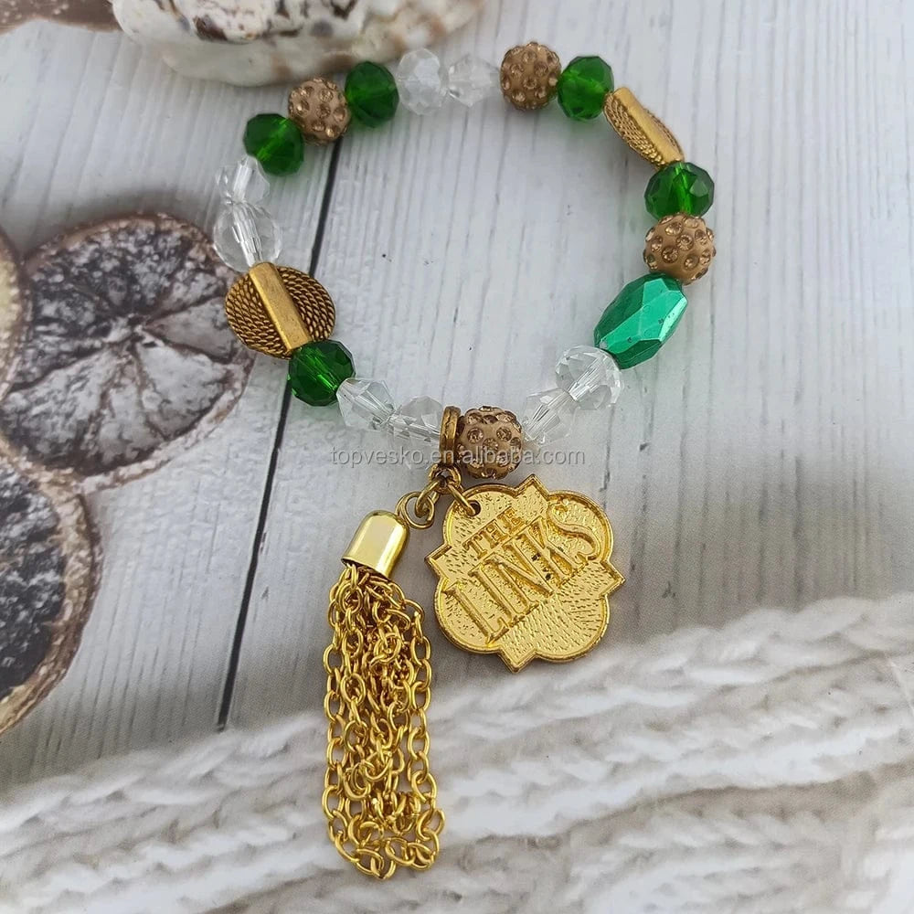 bracelet / adjustbale length / Gold Topvesko New HandMade Greek Sorority Green Beads Chain DIY Links Charm Bracelet Jewelry