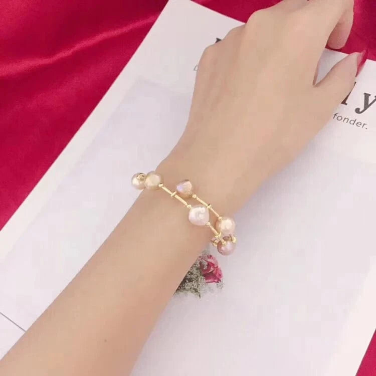 bracelet / Gold Hot Selling High Quality Big  14K Gold  Baroque Fresh Water  Pearl Bracelet   hawaiian bracelets pearl bangles