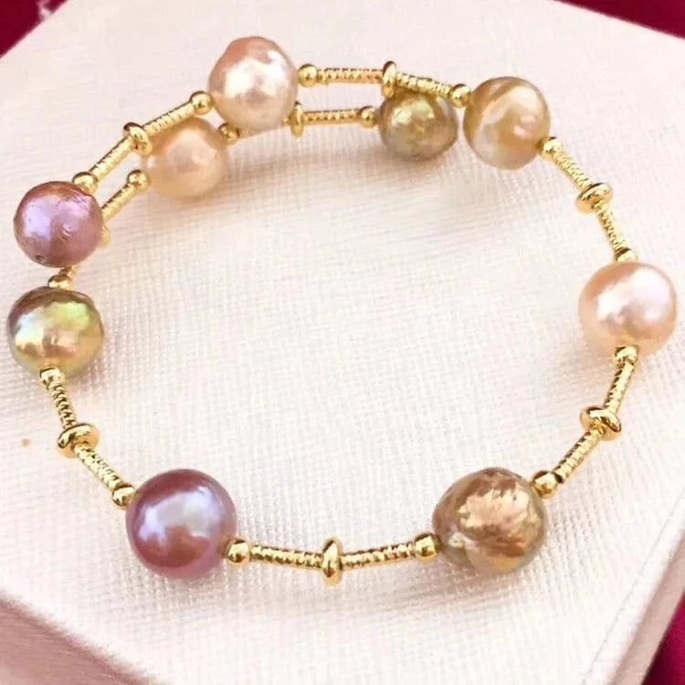 bracelet / Gold Hot Selling High Quality Big  14K Gold  Baroque Fresh Water  Pearl Bracelet   hawaiian bracelets pearl bangles