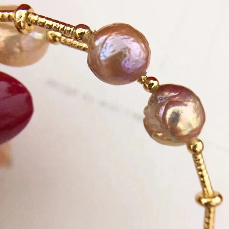 bracelet / Gold Hot Selling High Quality Big  14K Gold  Baroque Fresh Water  Pearl Bracelet   hawaiian bracelets pearl bangles