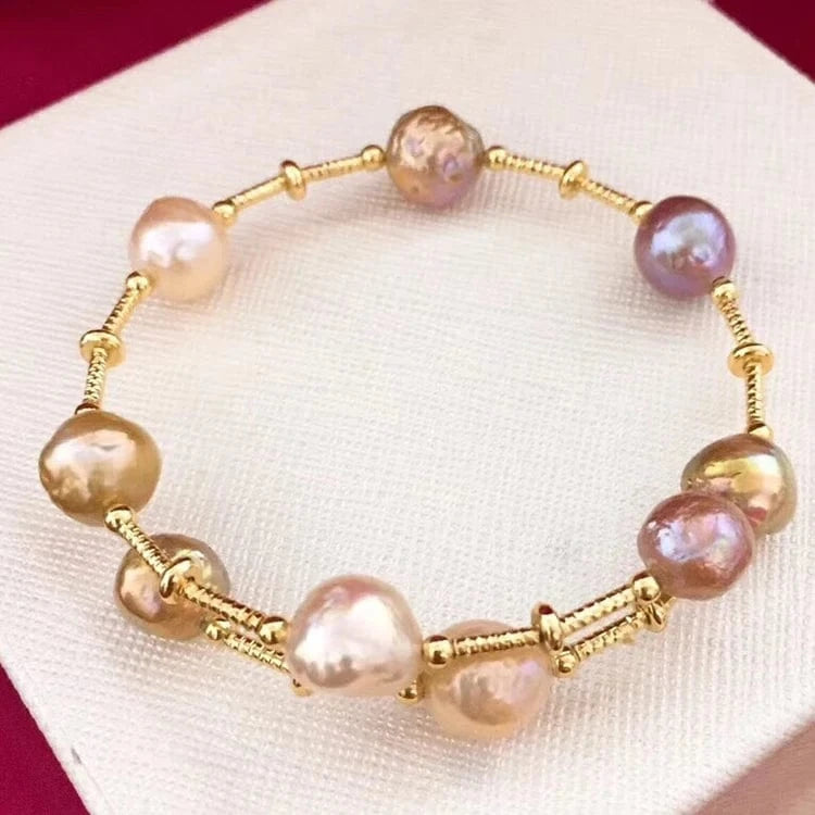 bracelet / Gold Hot Selling High Quality Big  14K Gold  Baroque Fresh Water  Pearl Bracelet   hawaiian bracelets pearl bangles