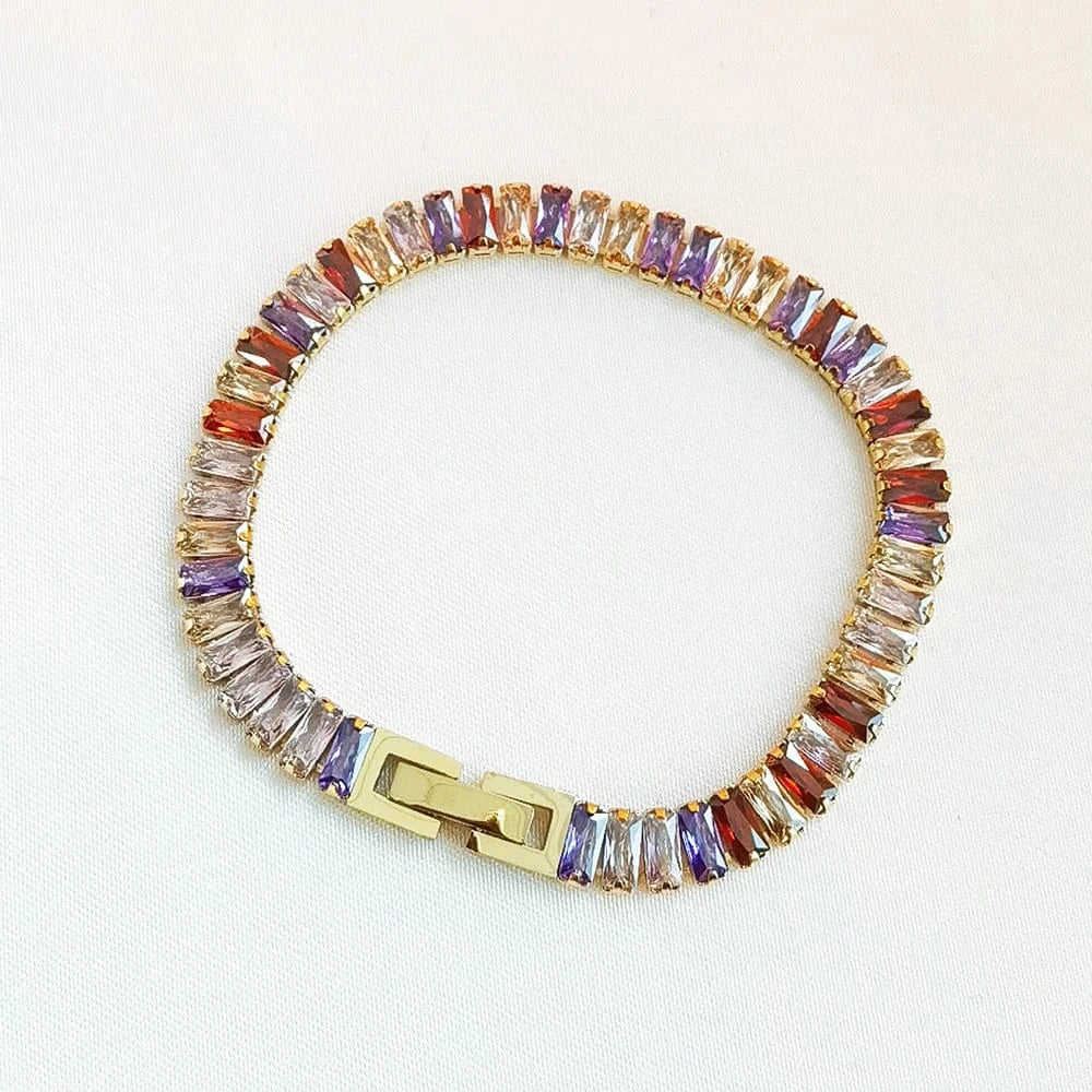 Bracelet multi IVIAPRO Jewelry New Arrival Luxury Non Tarnish & Waterproof Shiny Baguette Stainless Steel 18K Gold Plated Statement Necklace