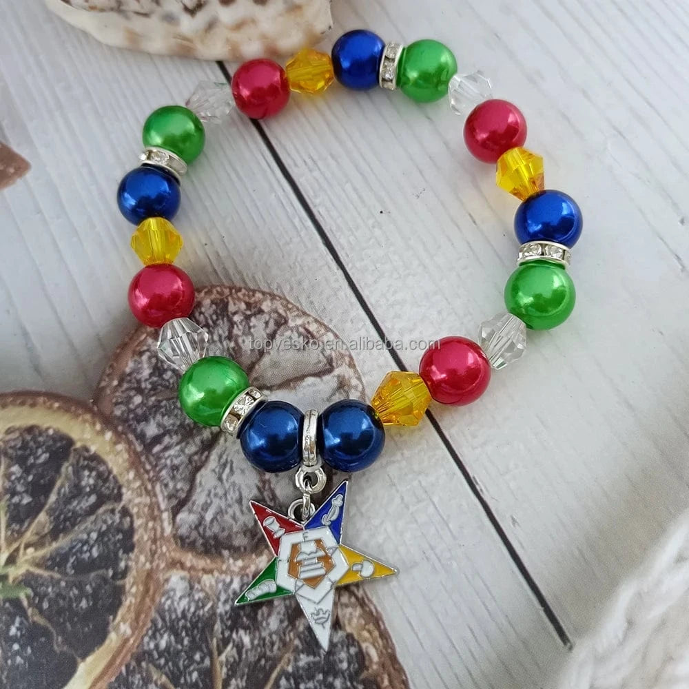 bracelet / OES Handmade Greek Sorority OES Order of Eastern Star Charm Pearl Beads Bracelet Wholesale Women Jewelry