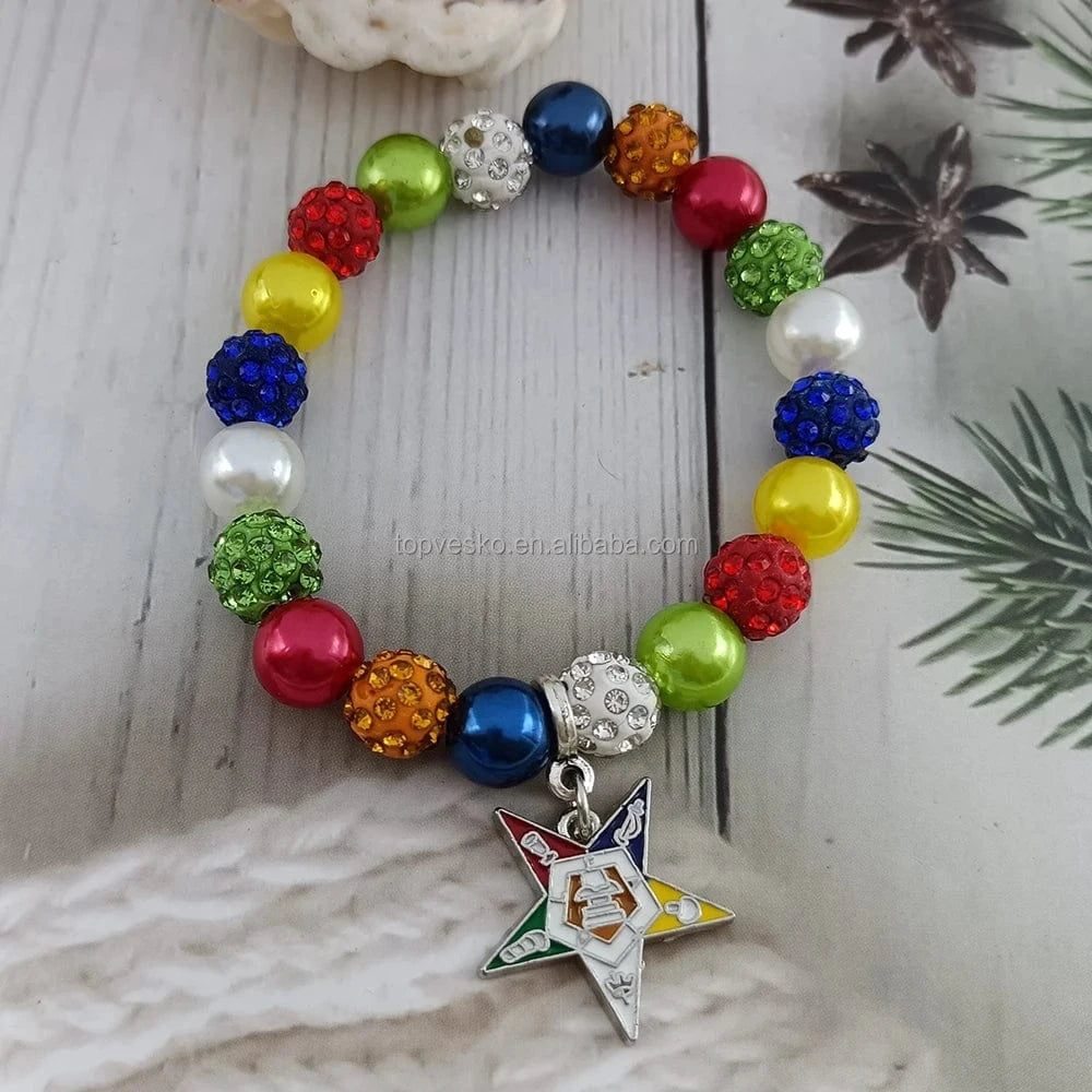 bracelet / OES Handmade Greek Sorority OES Order of Eastern Star Charm Pearl Beads Bracelet Wholesale Women Jewelry