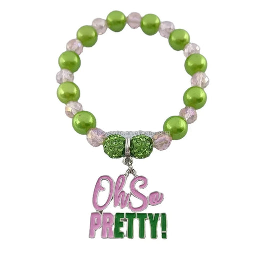 bracelet / Pink Green Greek Sister Sorority Pink Green European America Style Enamel Letter Charm Beaded Bracelet Women Jewelry Gift