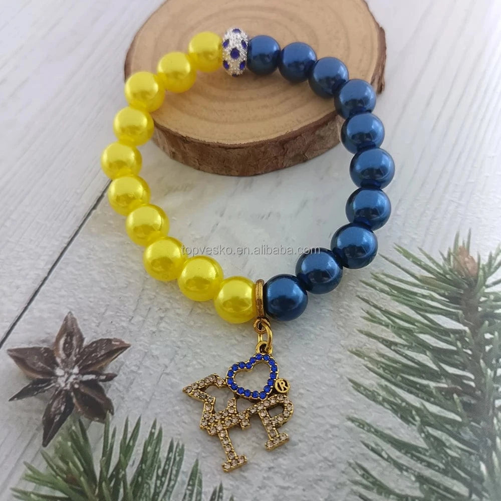 bracelet / Yellow Blue Handmade Popular Greek Letter Sorority SIGMA GAMMA RHO Symbol Charm Yellow Blue Pearl Bracelet Jewelry