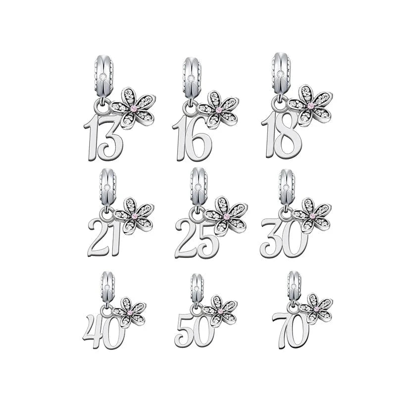 Brand Charm Bracelet Number Birthday 13th 16th 18th 30th Bead 925 Sterling Silver Fit Original for Women Trendy Opp Bag Clover