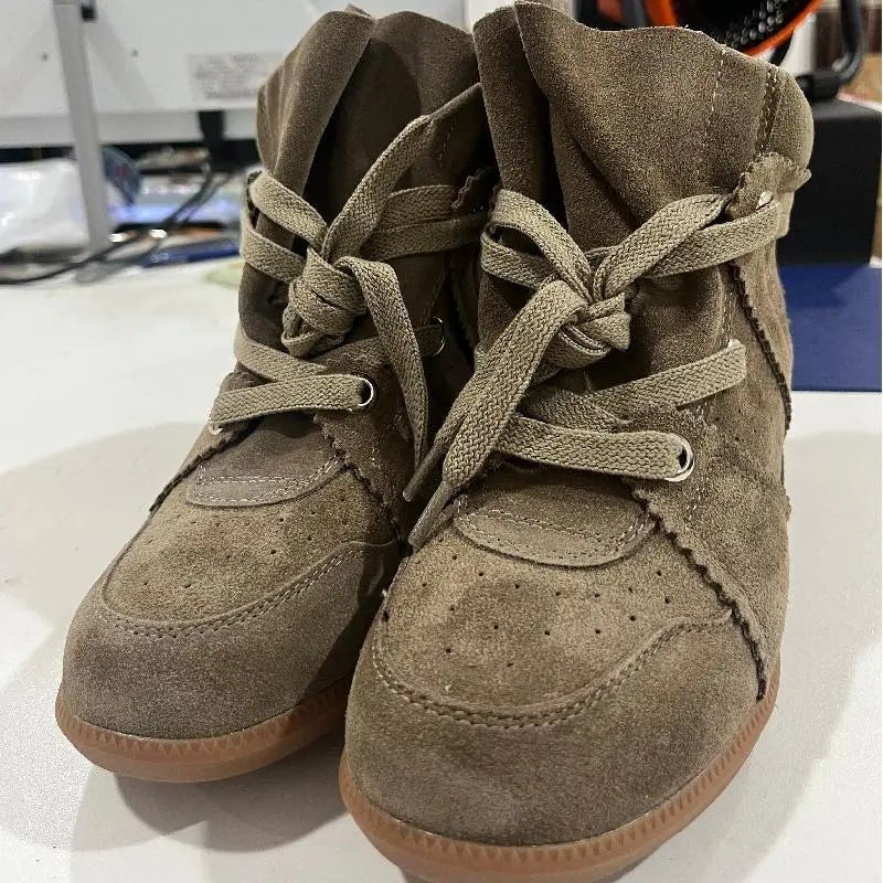Brand Frosted Splicing Sneakers Women Fashion Versatile Casual High - top Shoes Inner Height Increase Textured Design Casual Shoes - SN Wigs & More