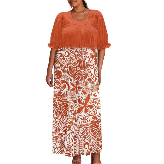 Brand New Polyester Woman Plus-Size Top Quality Dress 2024 Red Design Pacific Island Art Design Women's Casual Mumu Dress Women