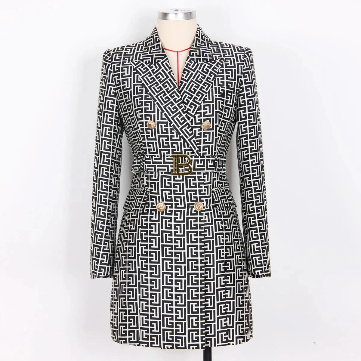 Brand New Workmanship Fashion Geometric Pattern Fall Winter Elegant Lady Women Slim Office Blazer Dress