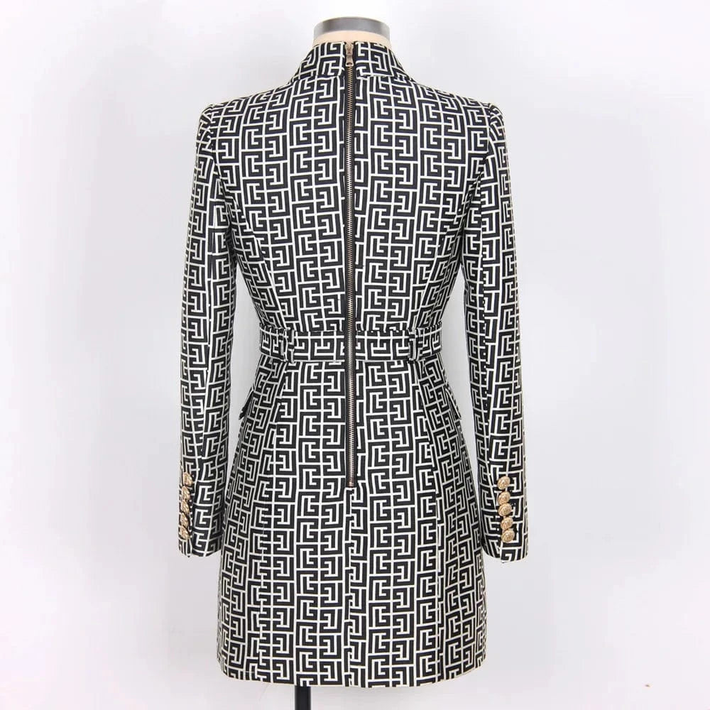 Brand New Workmanship Fashion Geometric Pattern Fall Winter Elegant Lady Women Slim Office Blazer Dress