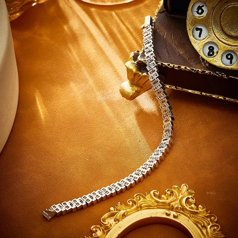 Brass Plated 18K Gold with Zircon Inlaid Fashionable High-End Simple Square Women's Bracelet for Wedding Party Religious Style